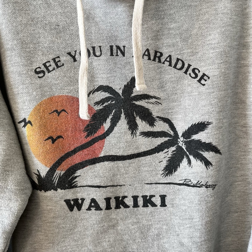 Billabong Pullover Hoodie Women's Medium Gray Waikiki Hawaii Paradise Retro Boho - Picture 3 of 11